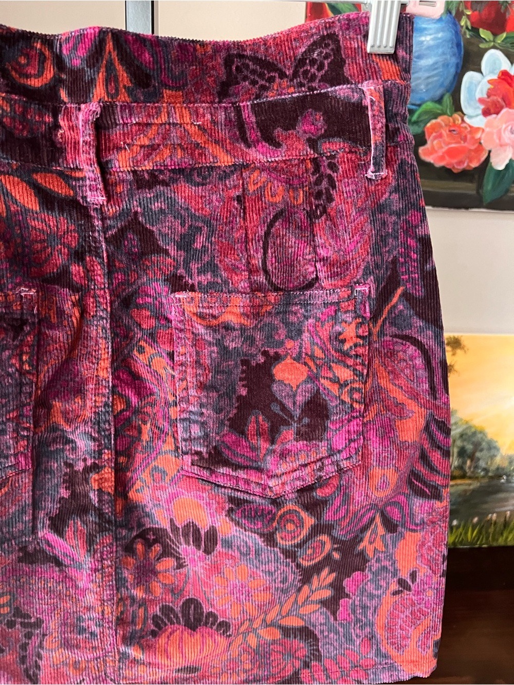Anthropologie PILCRO Corduroy Button-Front A-Line Mini Skirt in Plum Floral - Picture 9 of 9